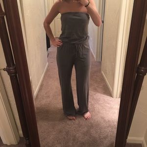 Gray C&C strapless cotton wide leg jumpsuit